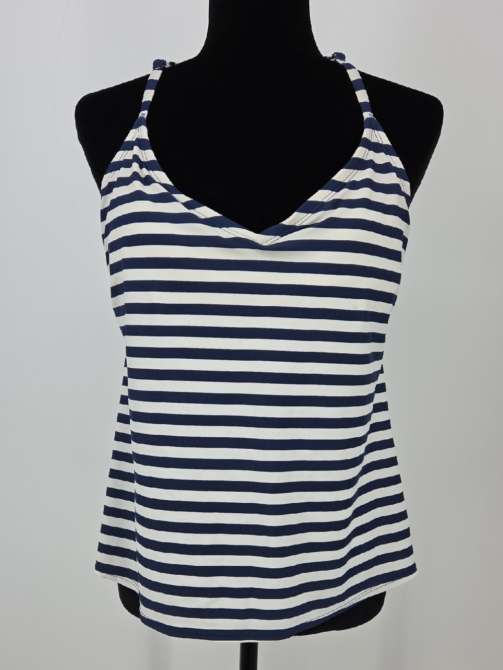 Kona Sol Navy and White Striped Scoop Neck Cami